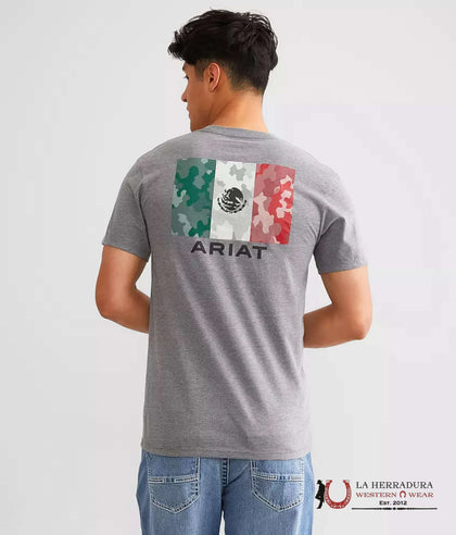 ARIAT MEN T-SHIRT MEXICO CAMO FLAG STONE HEATHER 10051751