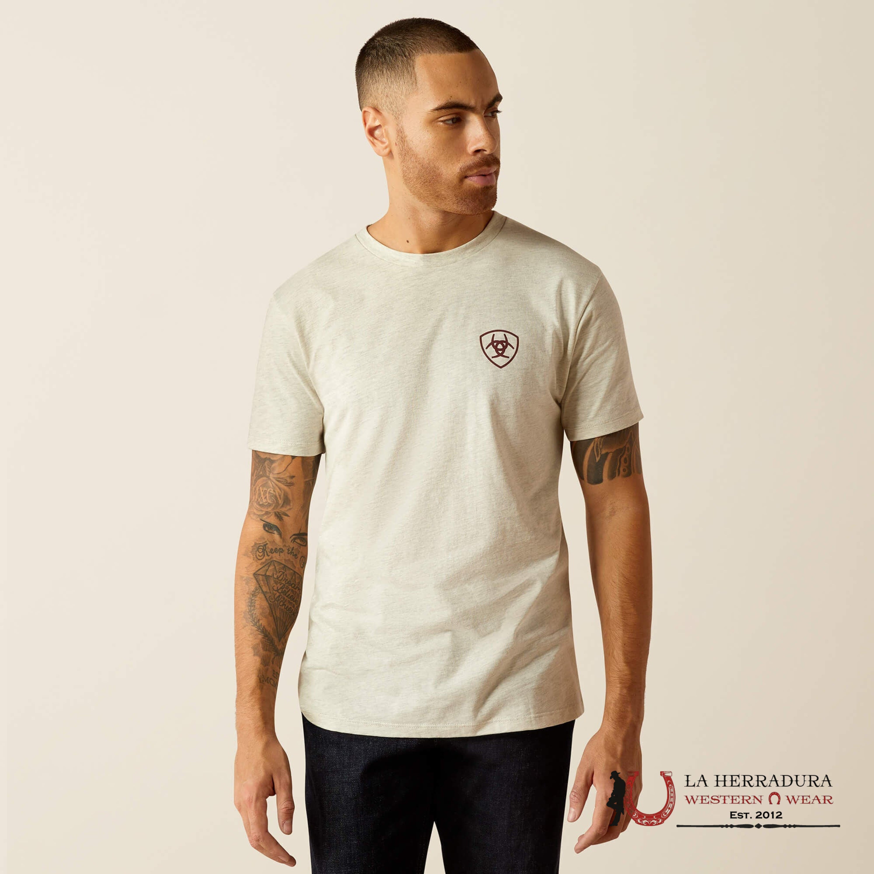 ARIAT MEN T-SHIRT RODEO PROUD OATMEAL HEATHER 10052507 ROPA HOMBRES