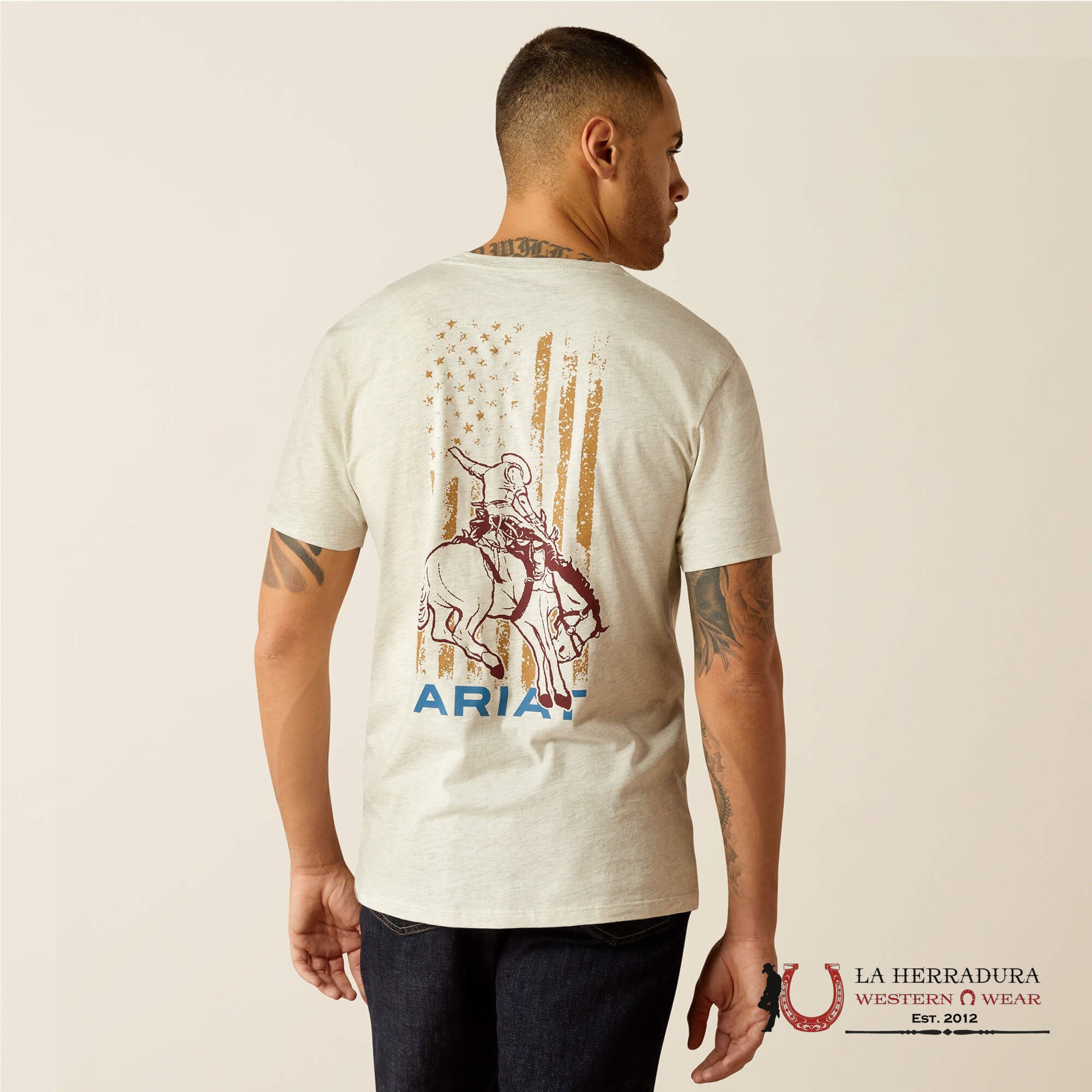 ARIAT MEN T-SHIRT RODEO PROUD OATMEAL HEATHER 10052507 ROPA HOMBRES