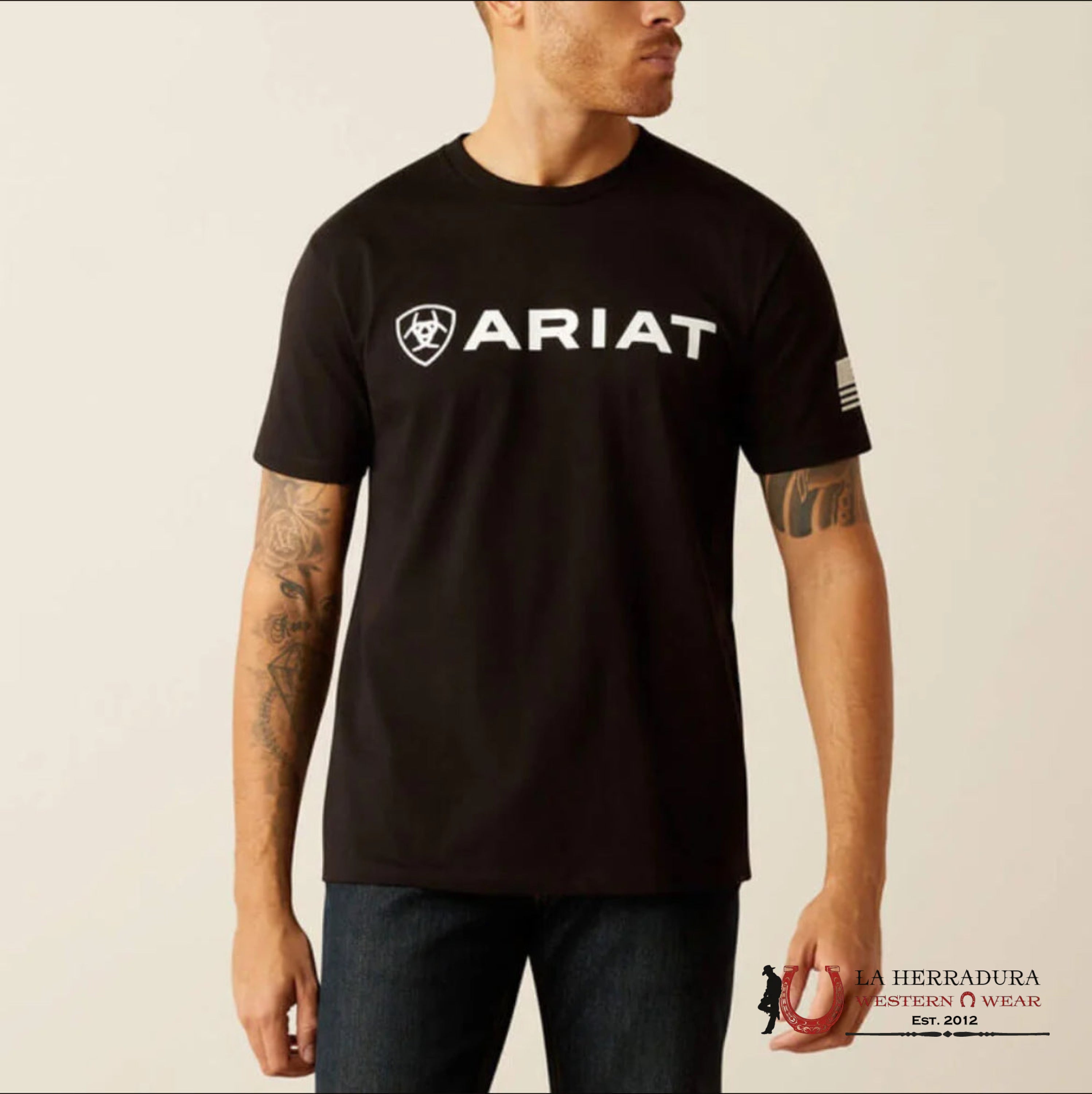 ARIAT MEN T-SHIRT SHELD FLAG BLACK 10054197 ROPA HOMBRES
