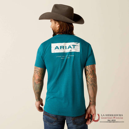 ARIAT MEN T-SHIRT STACKS CYAN BLACK HEATHER 10052036