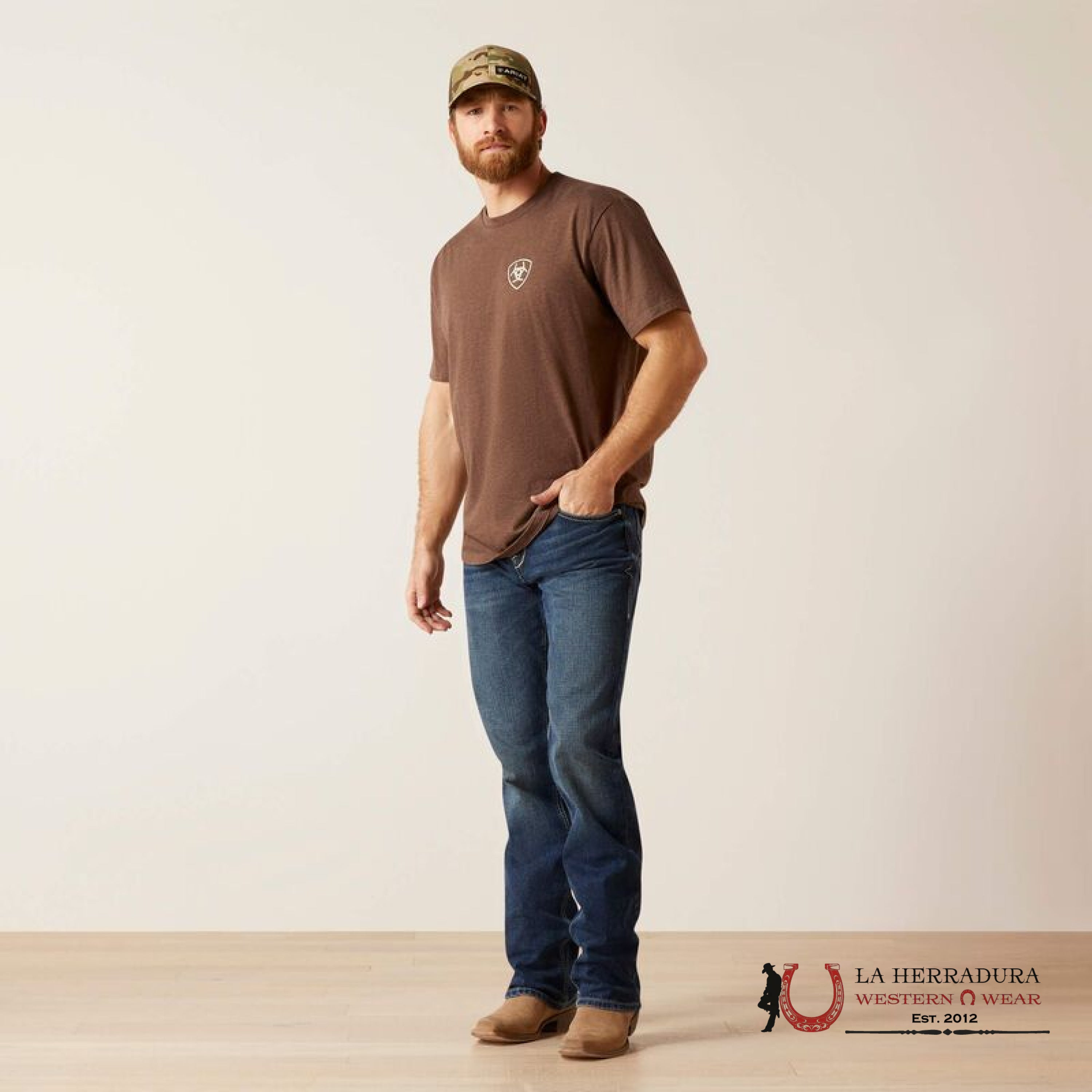 ARIAT MEN T-SHIRT TONAL FLAG BROWN HEATHER 10047589 ROPA HOMBRES