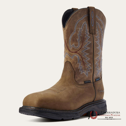 BOTAS DE TRABAJO PARA HOMBRE ARIAT H2O PUNTA DE CARBONO CUERO GRANEADO MARRÓN BRAVO PUNTA CUADRADA ANCHA IMPERMEABLES 10031483