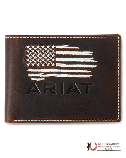 ARIAT MENS BROWN AMERICAN FLAG REMOVABLE PASSCASE WALLET-A3553834