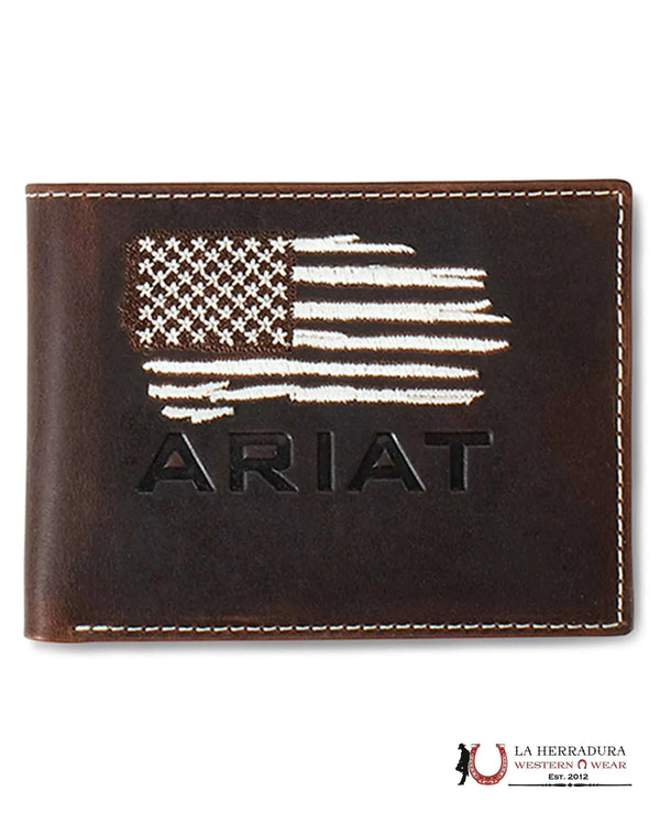 ARIAT MENS BROWN AMERICAN FLAG REMOVABLE PASSCASE WALLET-A3553834