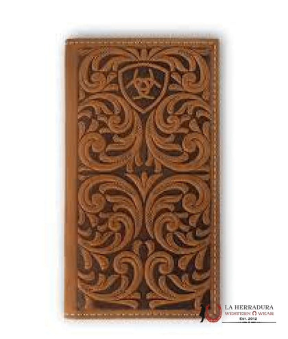 ARIAT MENS BROWN HAND TOOLED RODEO WALLET- A3561244