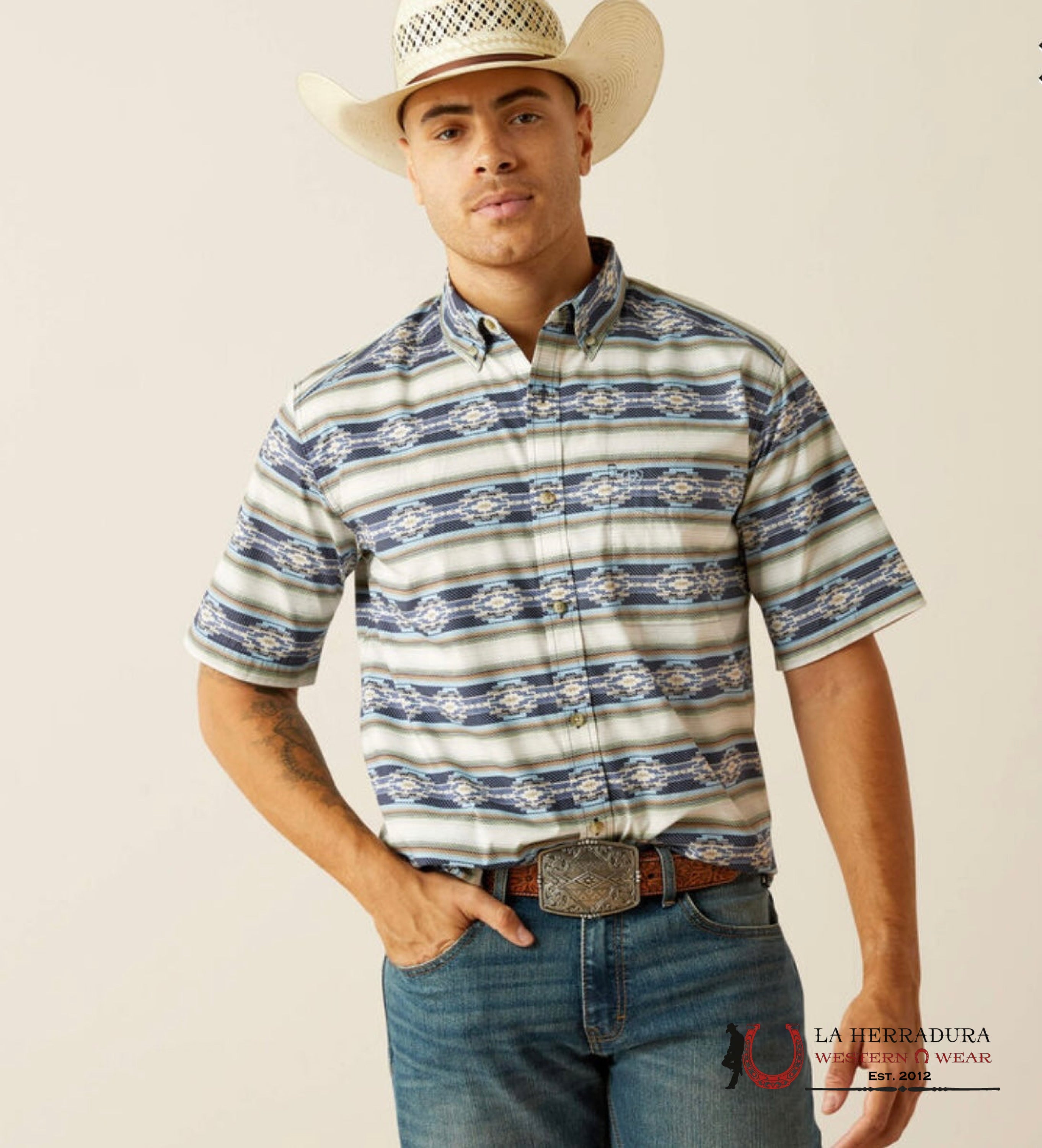 ARIAT MENS CASE SS SHIRT BLUE AZTEC 10059010 ROPA HOMBRES