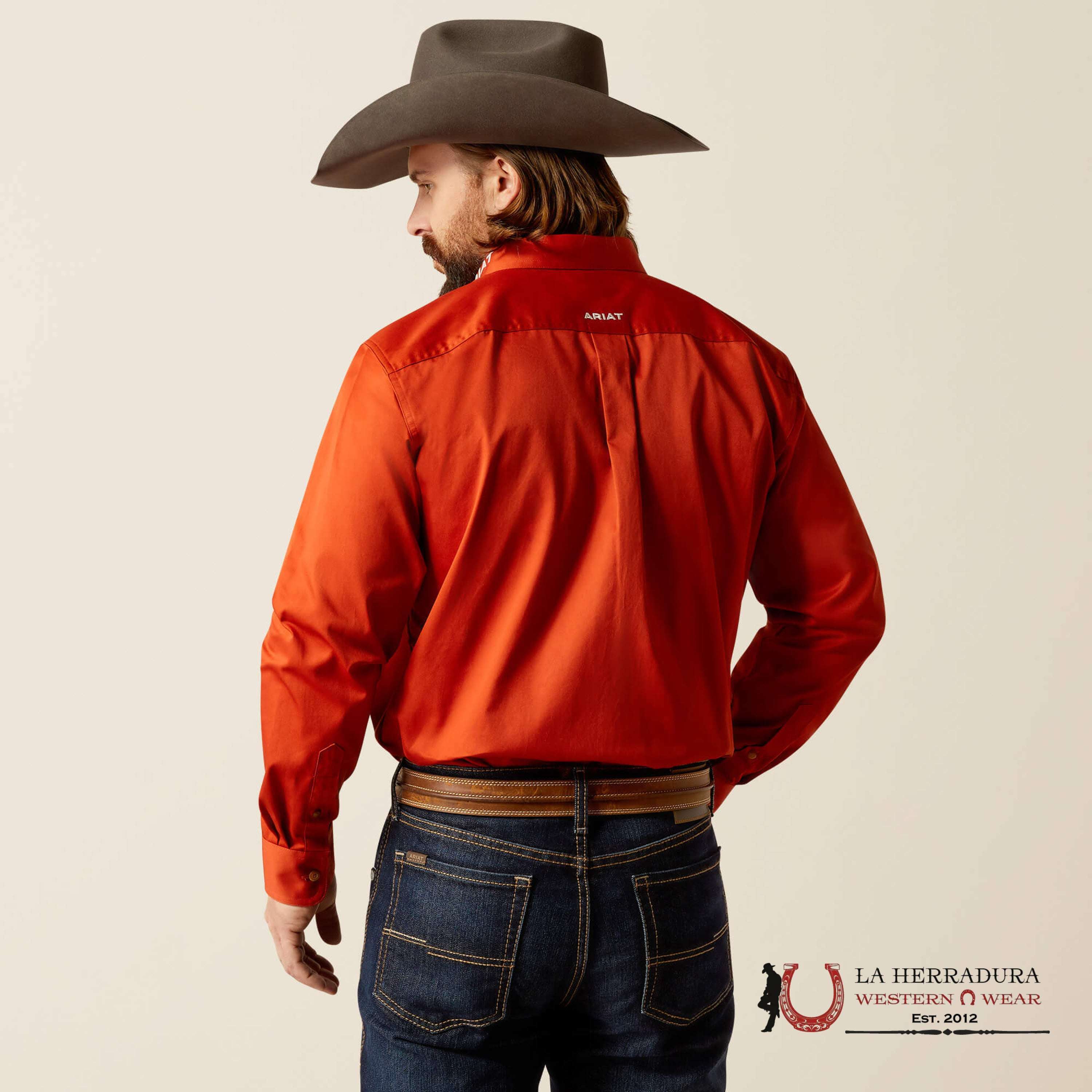 ARIAT MENS CLASSIC TEAM LOGO DARK ORANGE LONG SLEEVE SHIRT-10052823