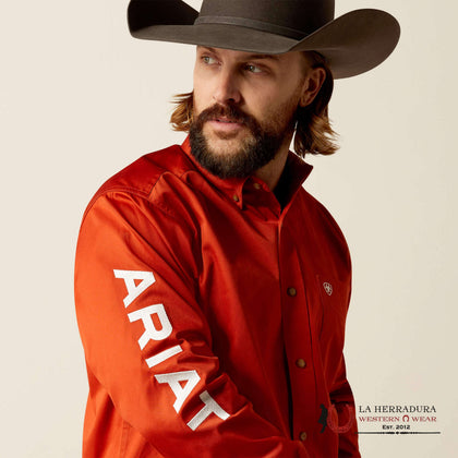 ARIAT MENS CLASSIC TEAM LOGO DARK ORANGE LONG SLEEVE SHIRT-10052823