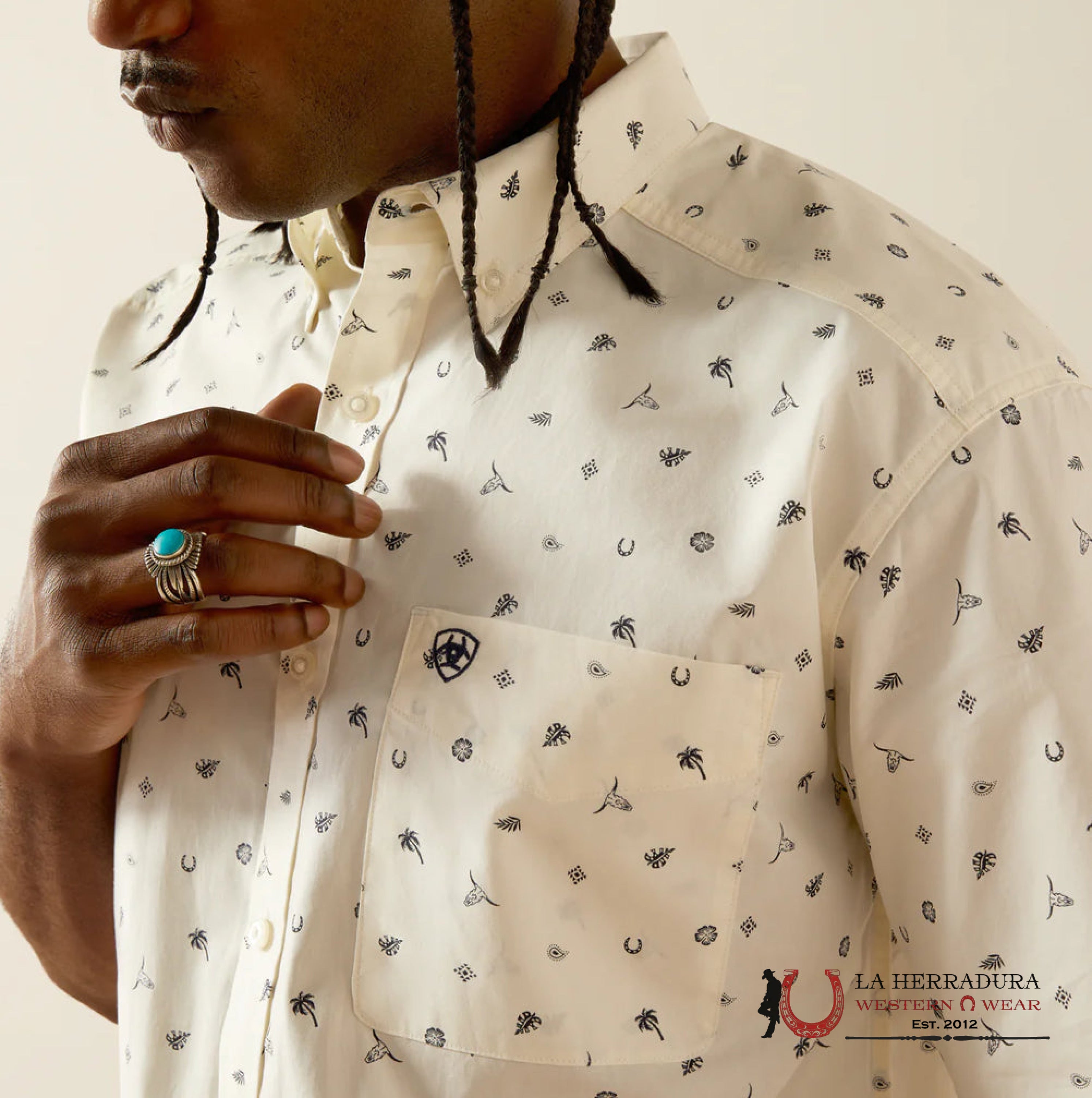 ARIAT MENS COLTER WHITE SHORT SLEEVE SHIRT -4818 ROPA HOMBRES