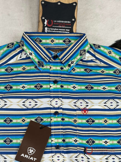 ARIAT MENS DENZEL LIMOGES BLUE SHORT SLEEVE SHIRT- 10051492