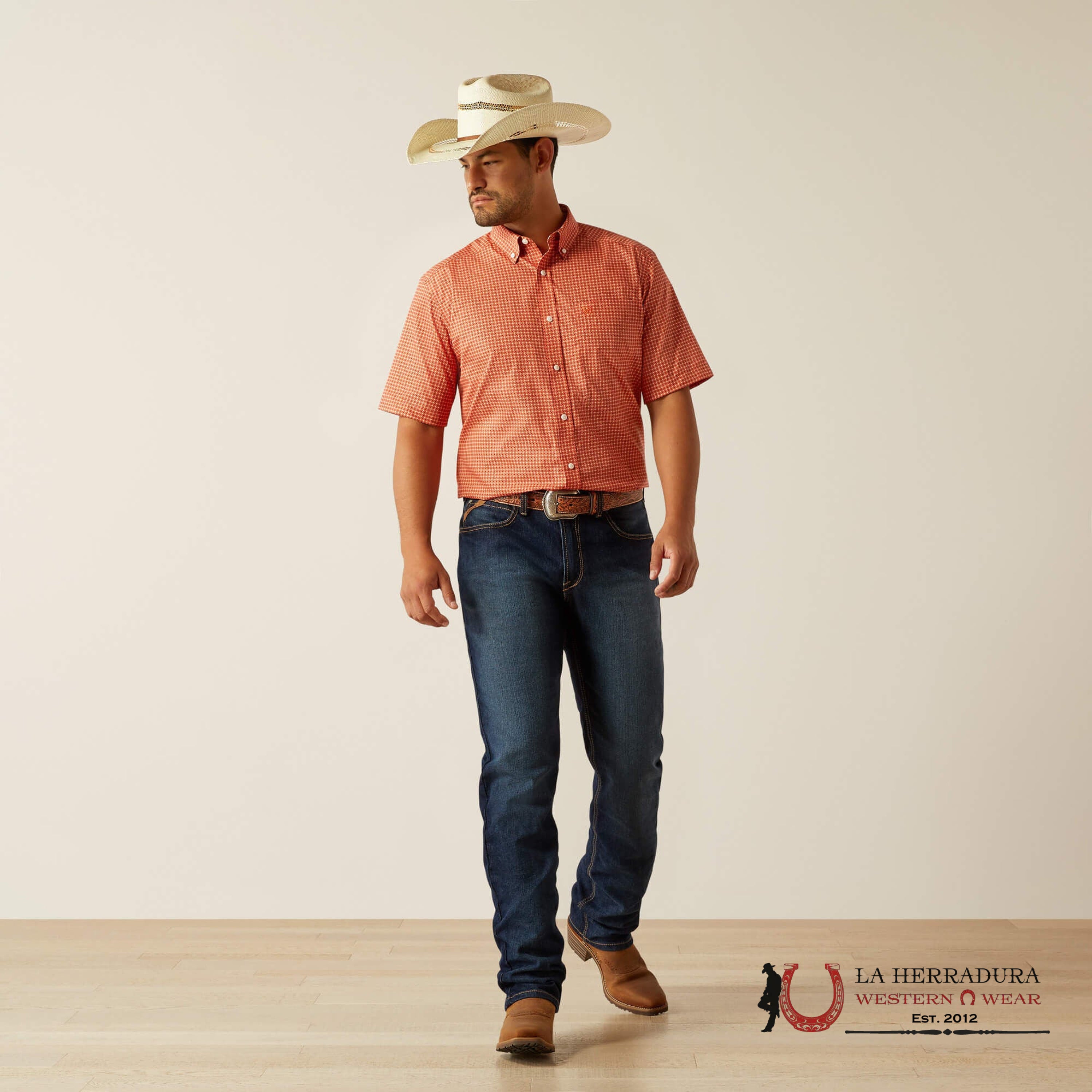 ARIAT MENS Erick Orange Short Sleeve Shirt - 8743 ROPA HOMBRES