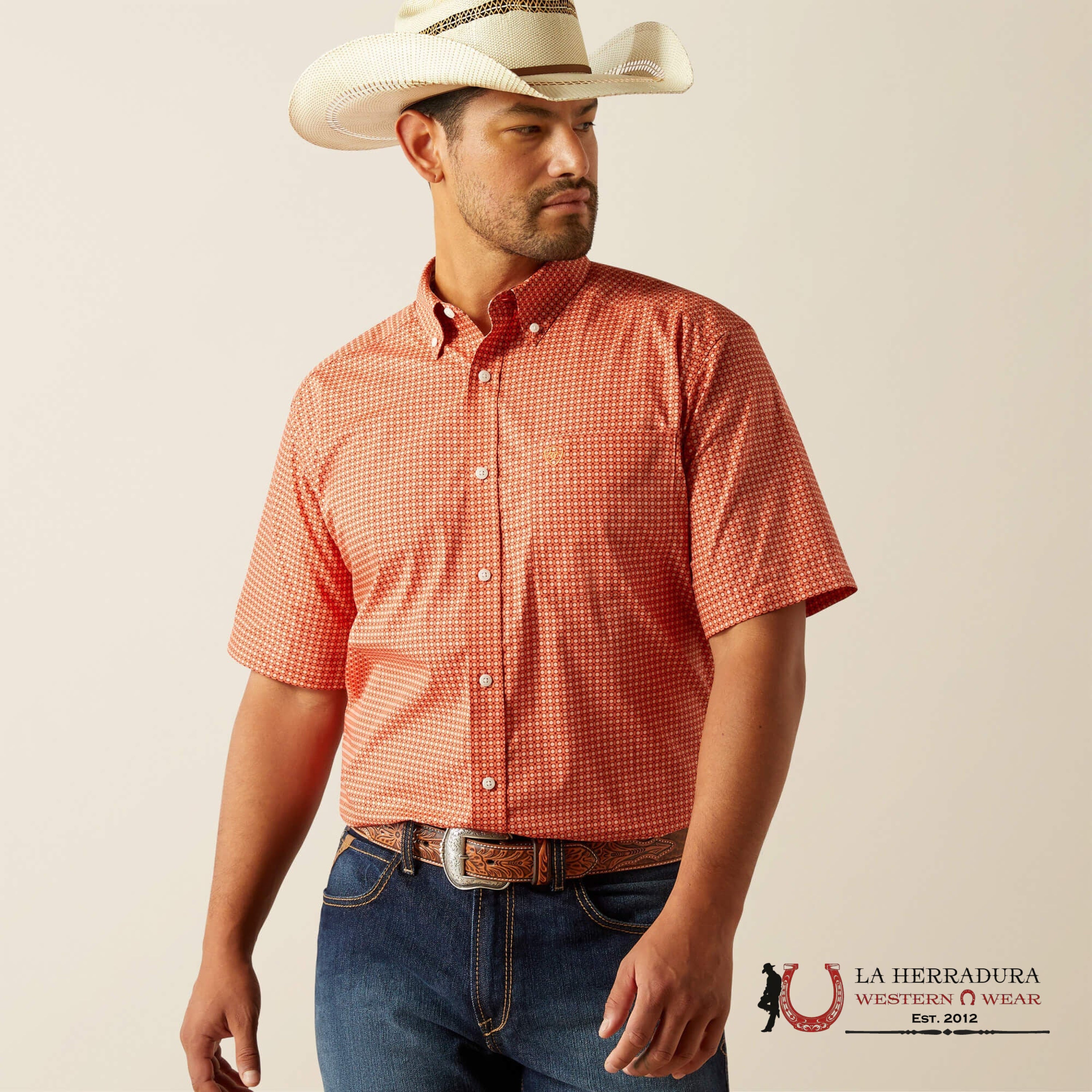 ARIAT MENS Erick Orange Short Sleeve Shirt - 8743 ROPA HOMBRES