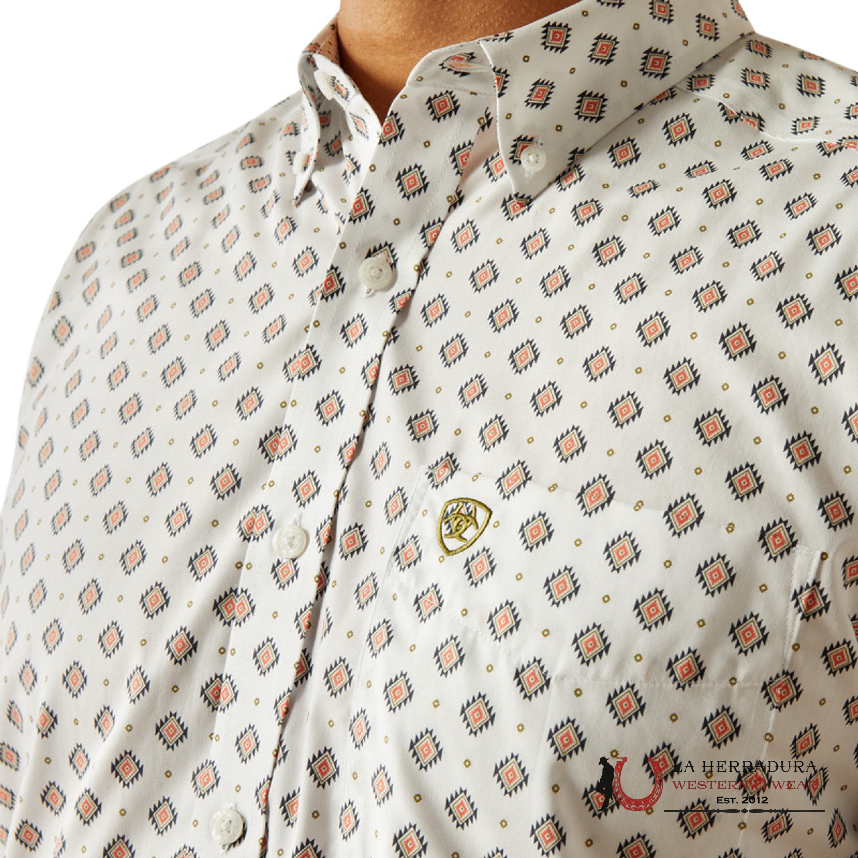 ARIAT MENS Evan White Short Sleeve With Aztec Print Shirt - 8742 ROPA HOMBRES
