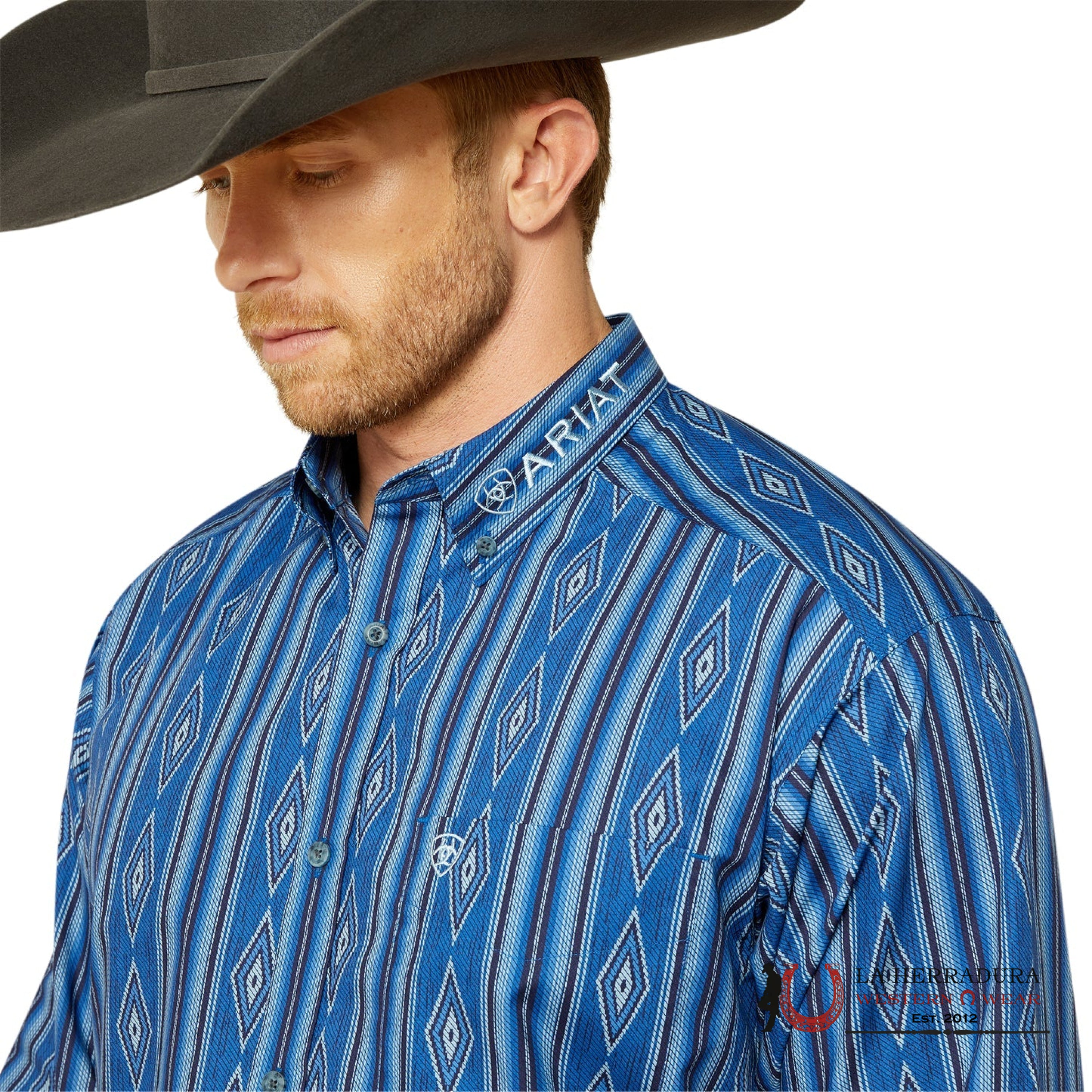 ARIAT MENS Shiloh Long Sleeve Blue light/Blue Aztec Print Shirt 10062252 ROPA HOMBRES