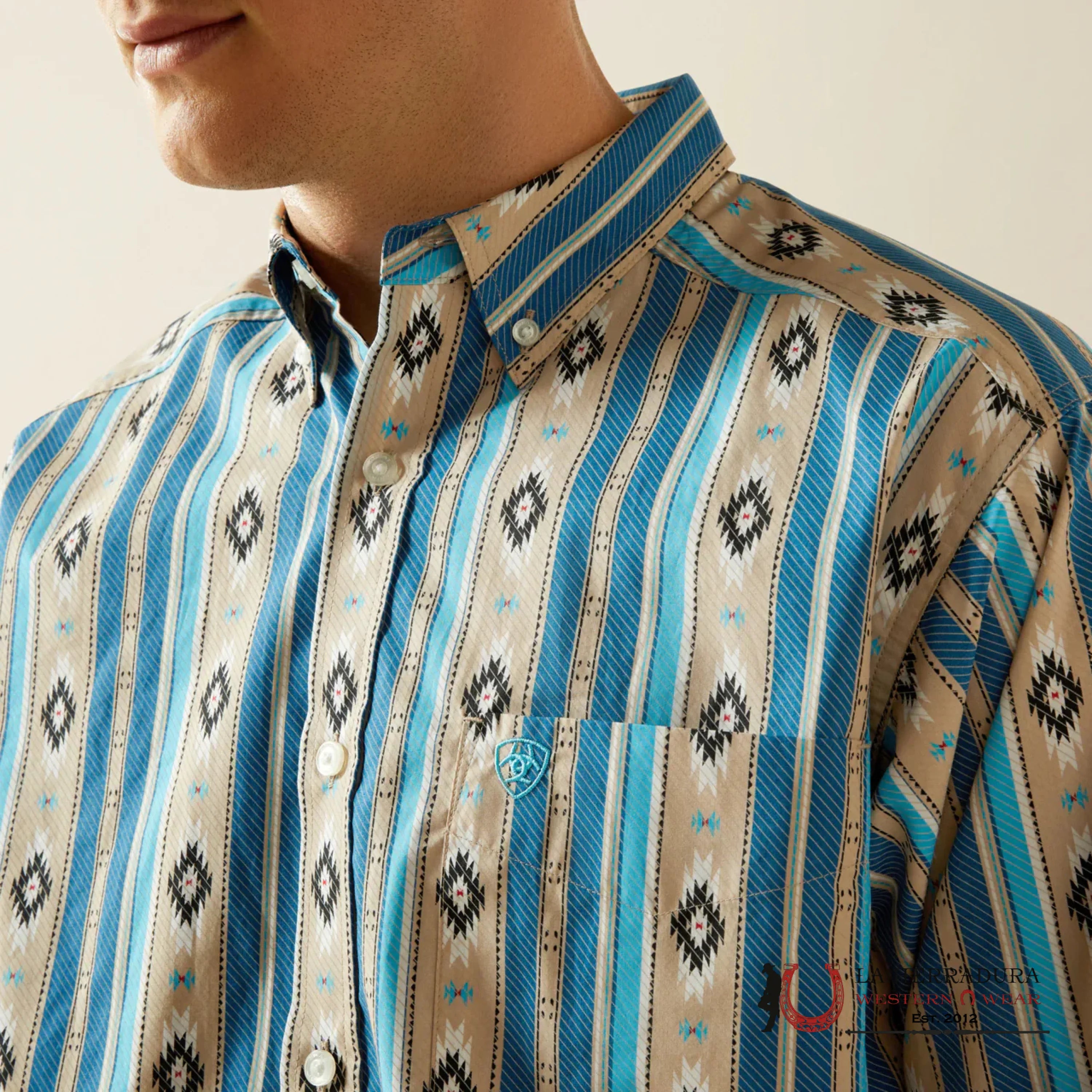 ARIAT MENS Shiloh Long Sleeve Khaki Aztec Print Shirt - 8969 ROPA HOMBRES