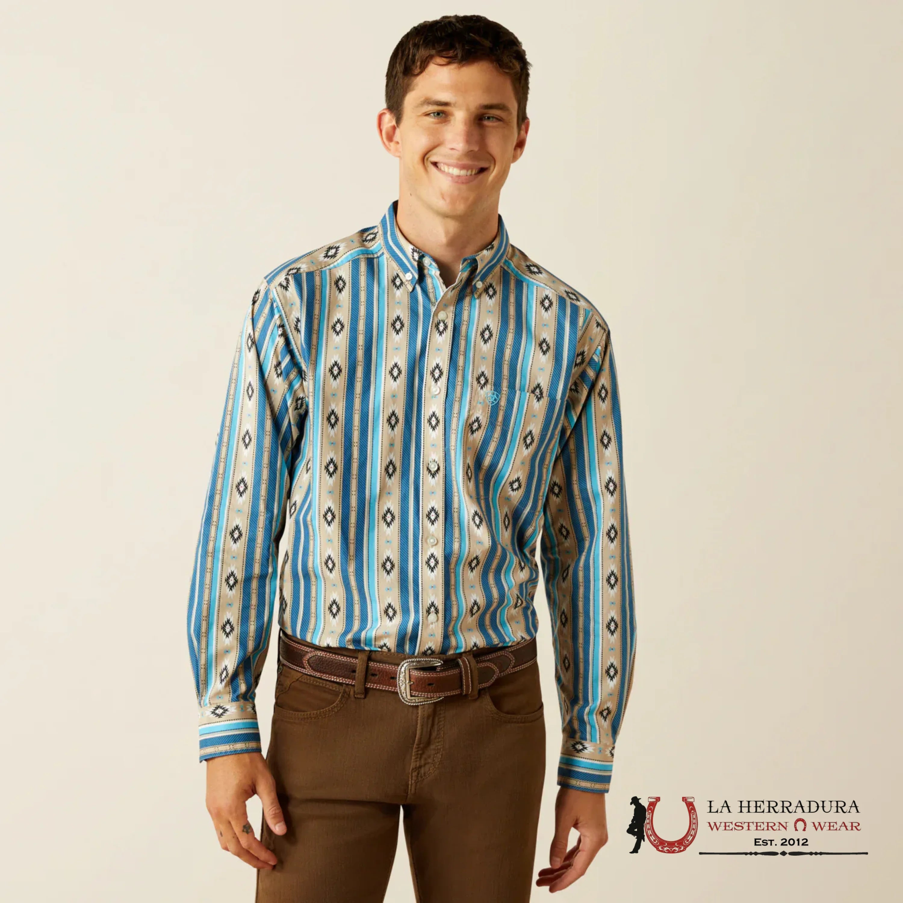 ARIAT MENS Shiloh Long Sleeve Khaki Aztec Print Shirt - 8969 ROPA HOMBRES