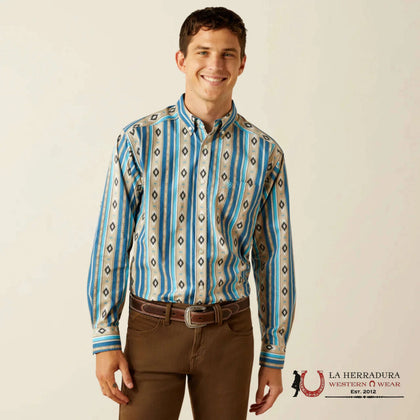 CAMISA ARIAT SHILOH MANGA LARGA CAQUI CON ESTAMPADO AZTECA PARA HOMBRE - 10058969