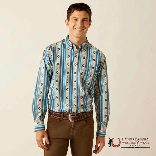 ARIAT MENS SHILOH LONG SLEEVE KHAKI AZTEC PRINT SHIRT - 10058969
