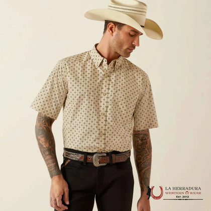 ARIAT MENS SHORT SLEEVE KHAKI DESIGN SHIRT - 10054819