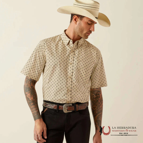 ARIAT MENS SHORT SLEEVE KHAKI DESIGN SHIRT - 10054819