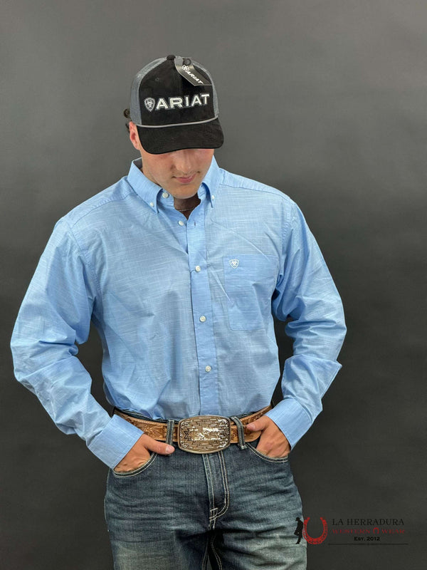 ARIAT MENS SOLID SLUB COAST AZURE BLUE LONG SLEEVE SHIRT- 1508