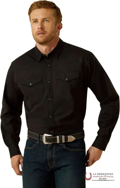 ARIAT MENS SOLID SLUB LONG SLEEVE BLACK SHIRT - 10062355