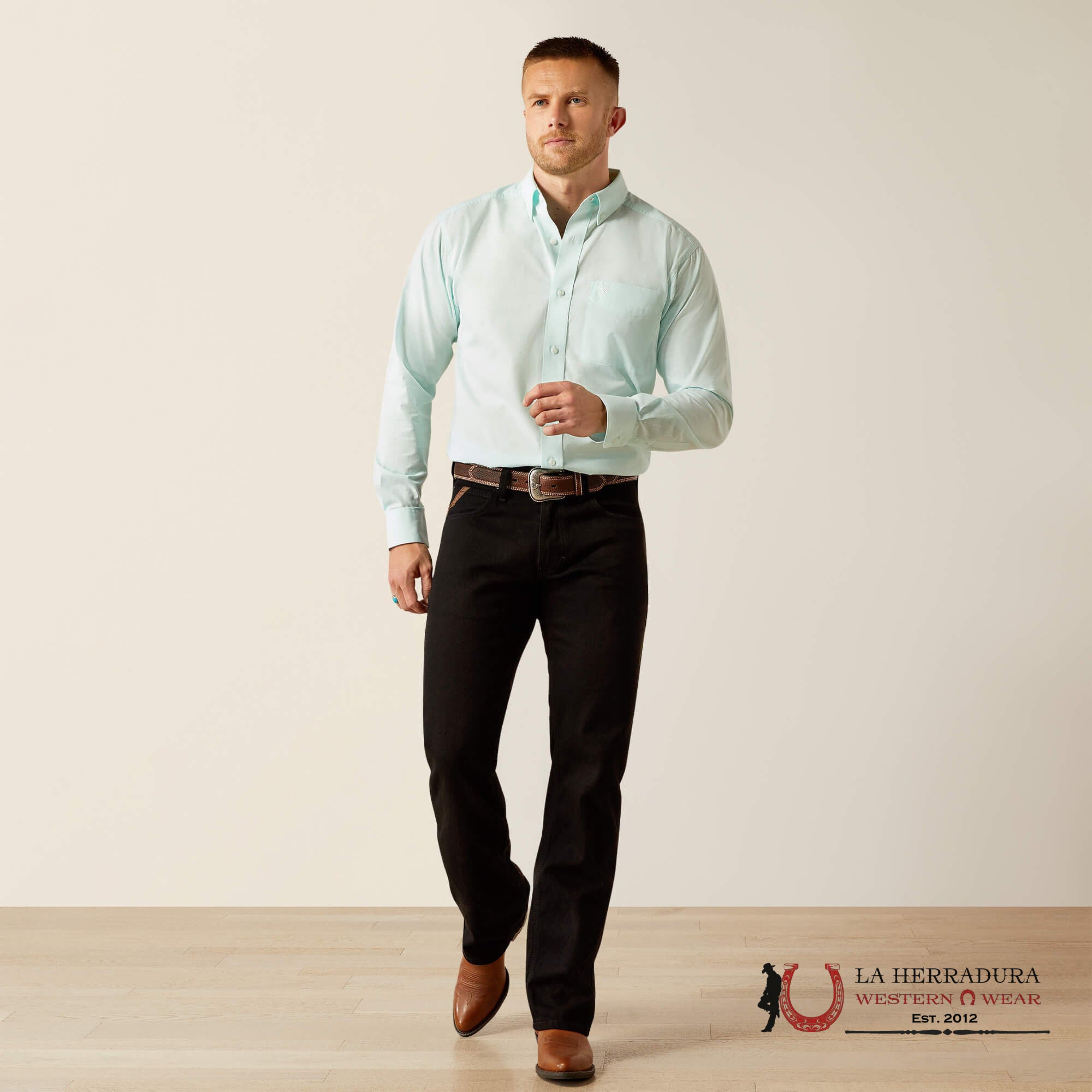 ARIAT MENS Solid Slub Long Sleeve Mint Shirt - 5116 ROPA HOMBRES