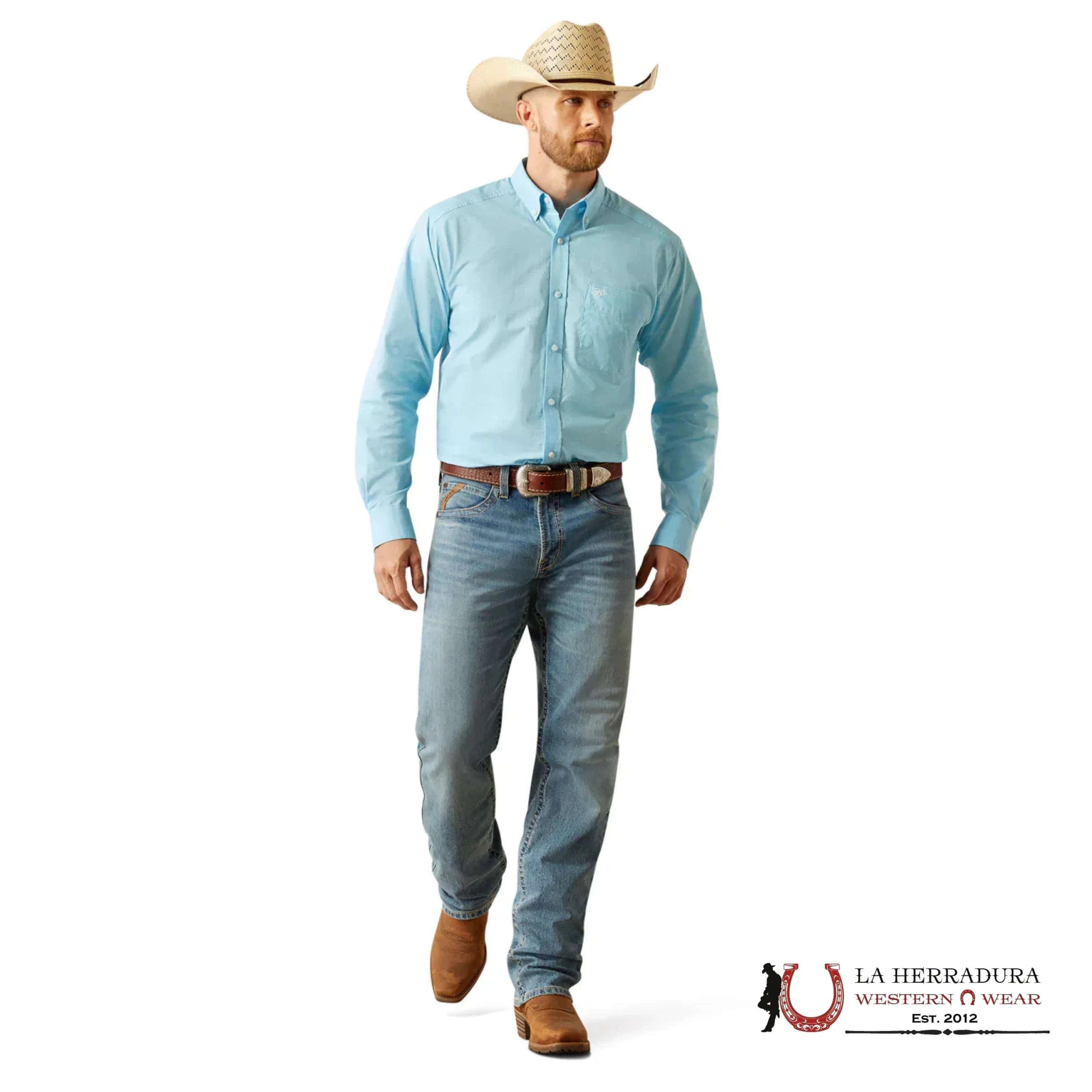 ARIAT MENS Solid Slube Light Blue Longsleeve Shirt - 8785 ROPA HOMBRES
