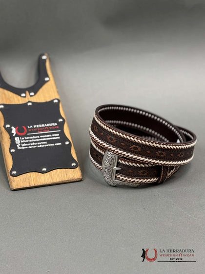 Cinturón Ariat de cuero marrón con costura de hebilla Southwest para hombre