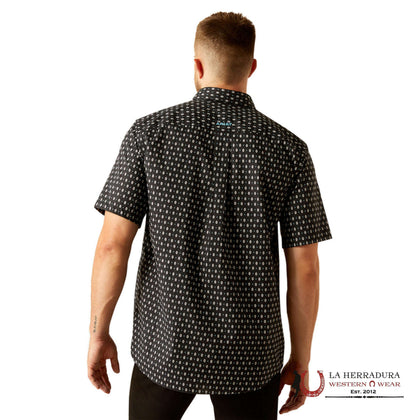 CAMISA ARIAT DE MANGA CORTA NEGRA CON ESTAMPADO AZTECA PARA HOMBRE - 10059015