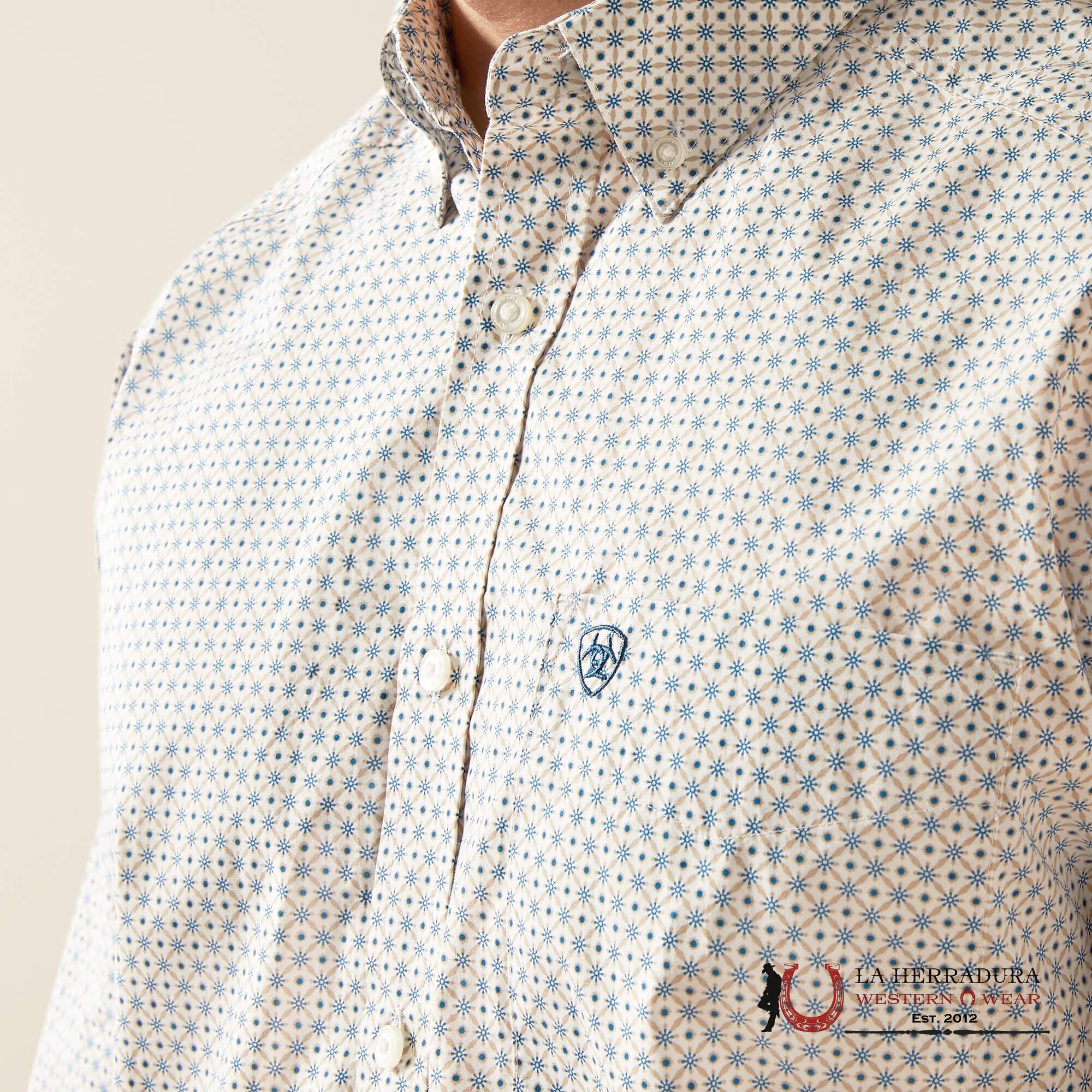 ARIAT MENS Sutton Khaki White Long Sleeve With Floral Print Shirt - 8968 ROPA HOMBRES