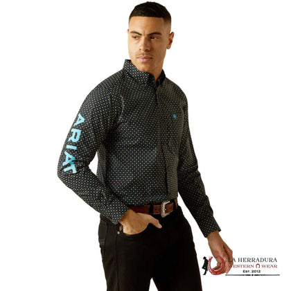 ARIAT MENS TEAM ABEL BLACK/BLUE LONG SLEEVE SHIRT WITH WESTERN PRINT - 10058738