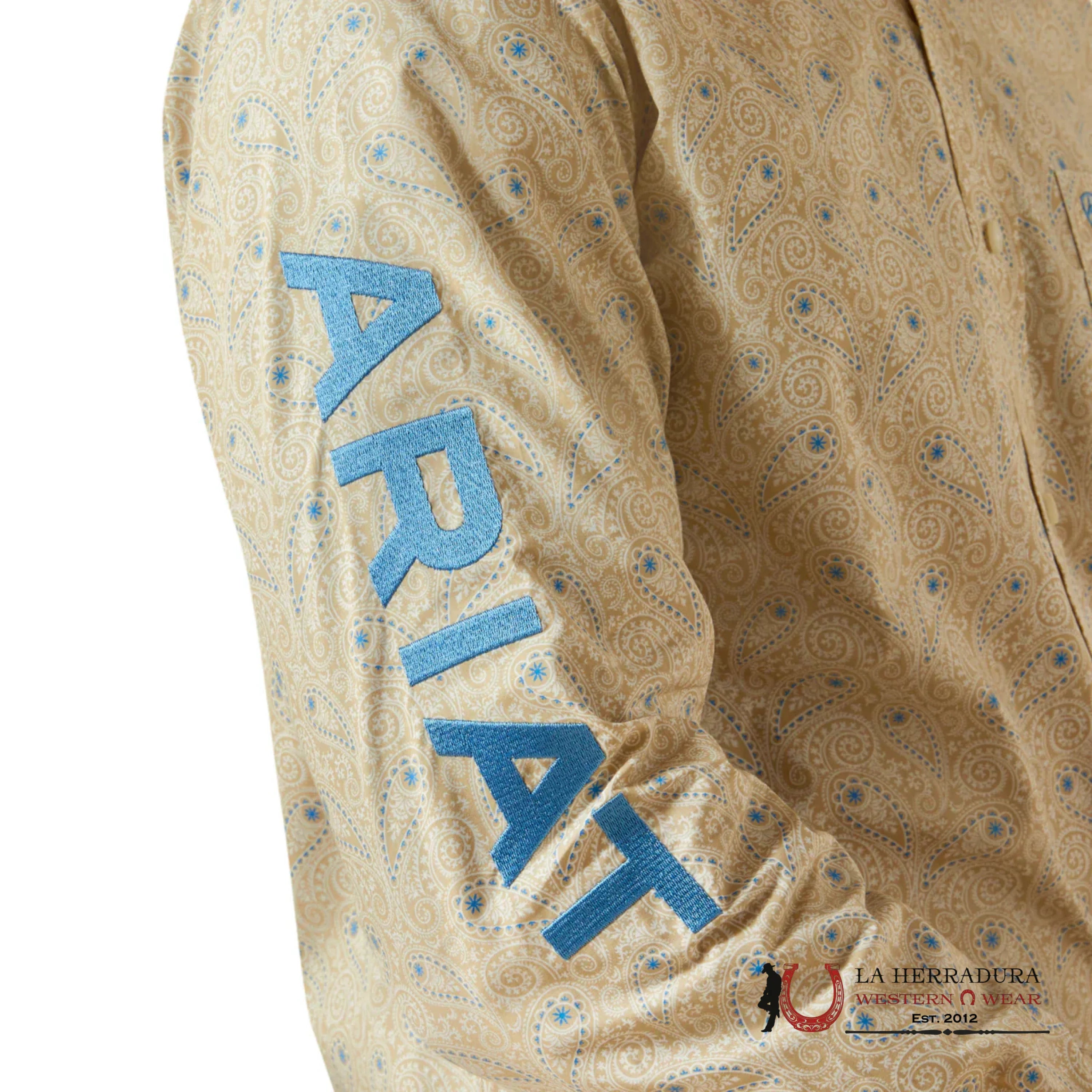 ARIAT MENS Team Alder Khaki Blue Long Sleeve Shirt Western Print - 8978 ROPA HOMBRES