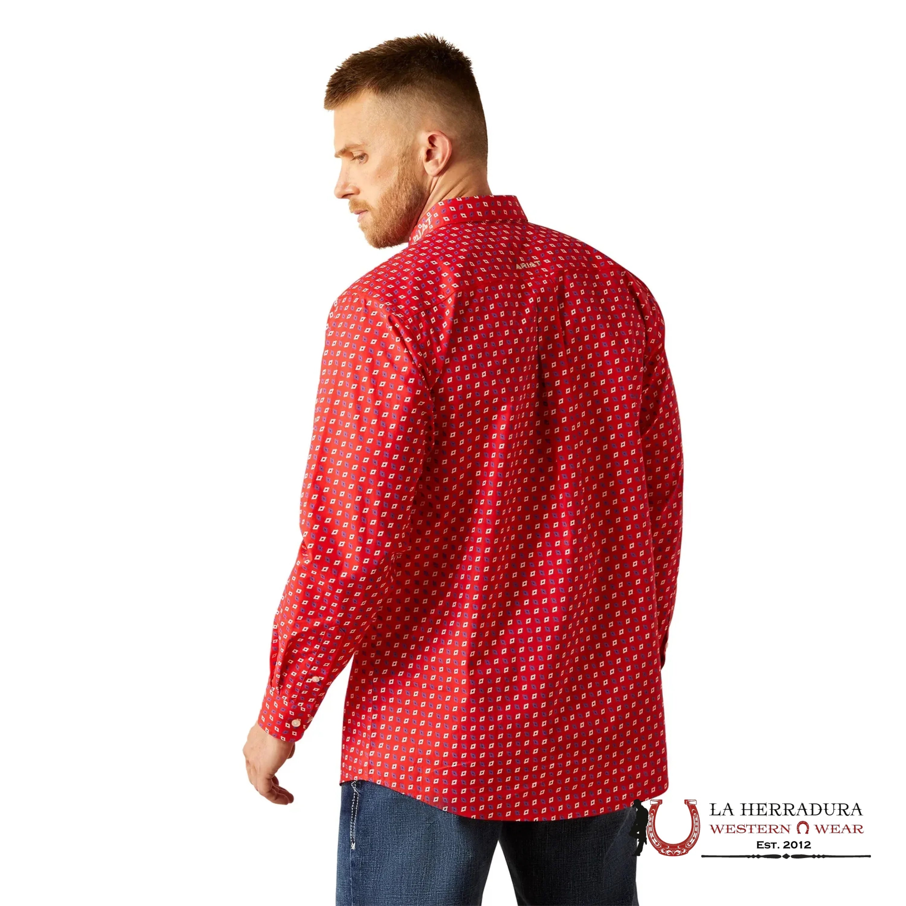 ARIAT MENS Team Fallon Red/Beige Longsleeve Shirt - 8961 ROPA HOMBRES