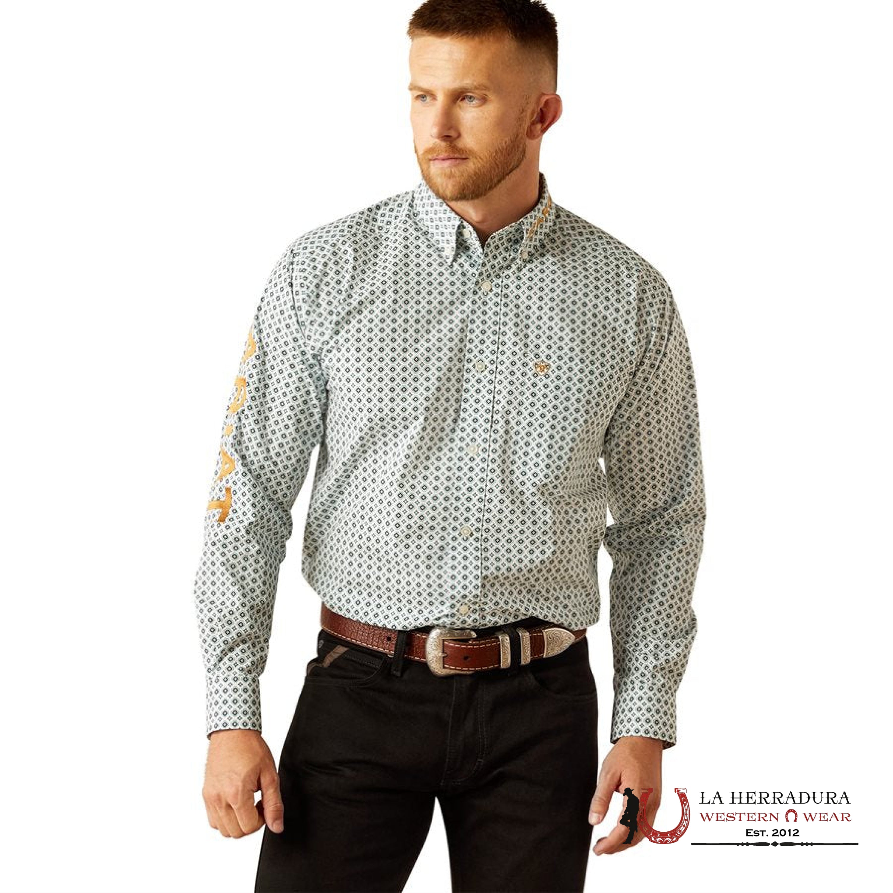 ARIAT MENS Team Franklin Blue/Brown Longsleeve Shirt - 8962 ROPA HOMBRES