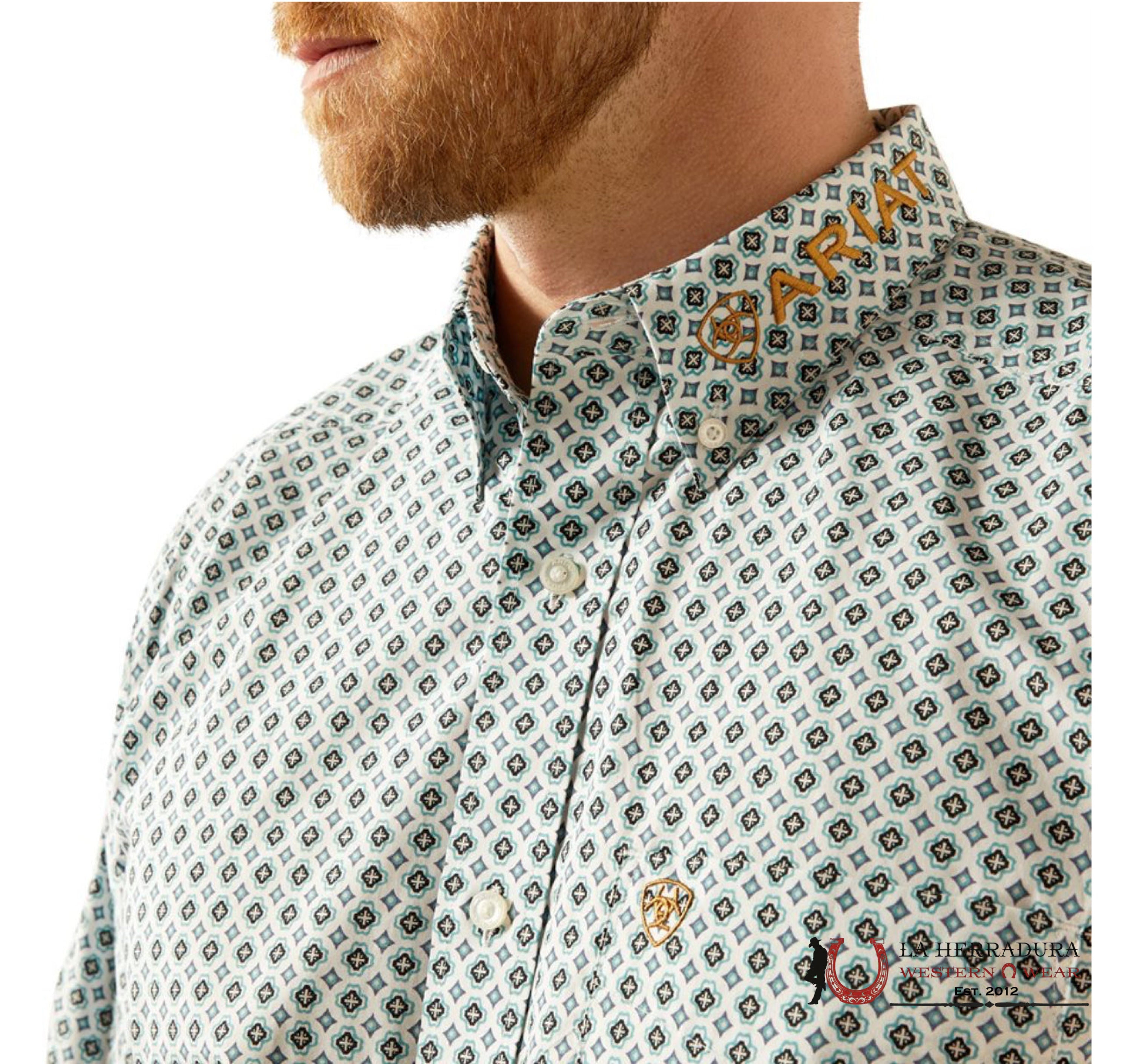 ARIAT MENS Team Franklin Blue/Brown Longsleeve Shirt - 8962 ROPA HOMBRES