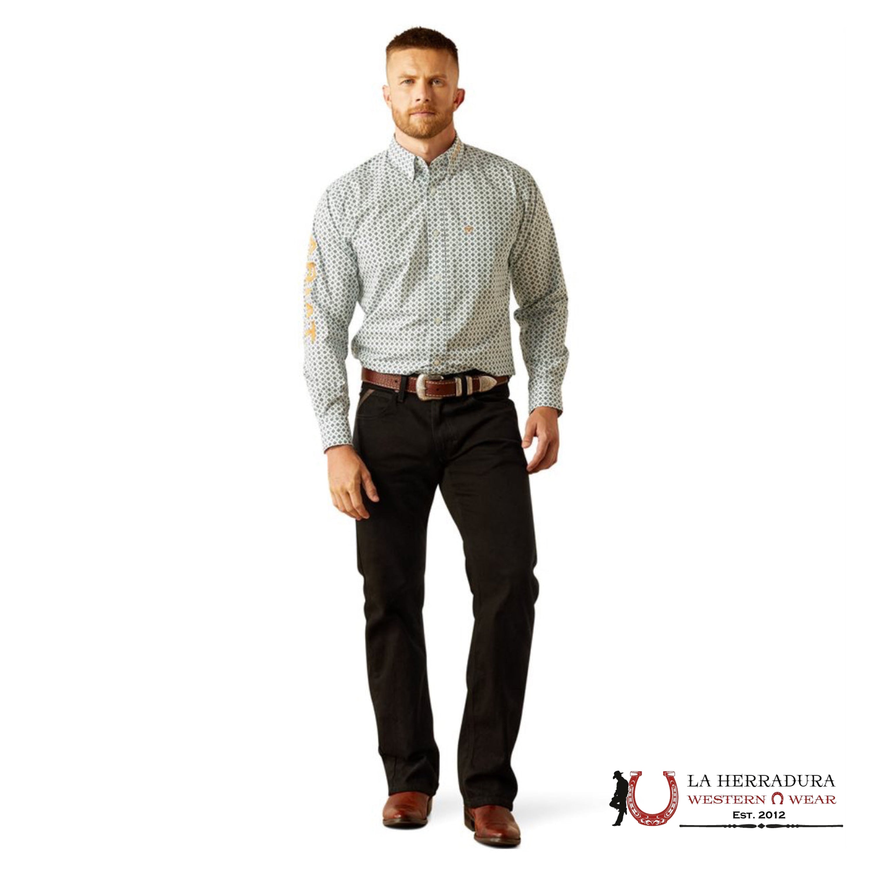 ARIAT MENS Team Franklin Blue/Brown Longsleeve Shirt - 8962 ROPA HOMBRES