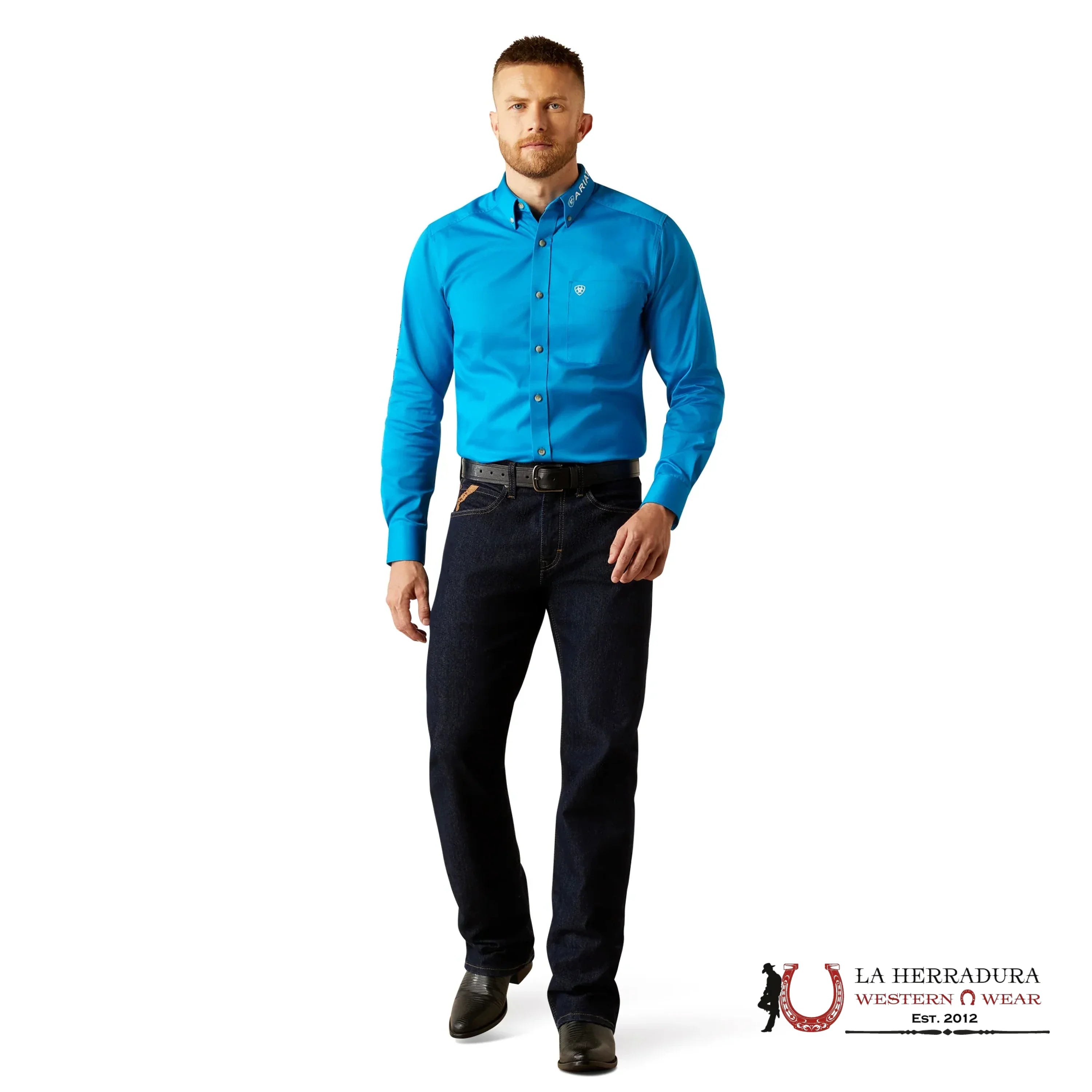 ARIAT MENS Team Logo Twill Blue/Dark Blue Long Sleeve Shirt - 8793 ROPA HOMBRES