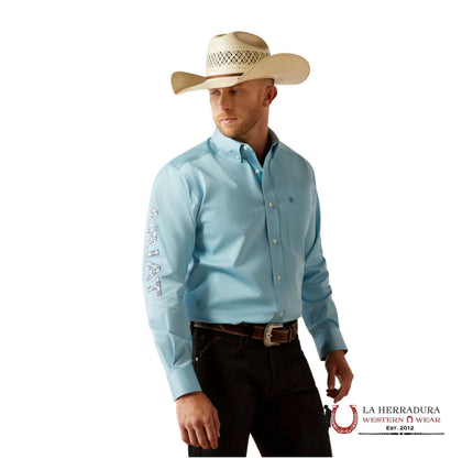 ARIAT MENS TEAM LOGO LONG SLEEVE SHIRT - LIGHT BLUE - 10055235