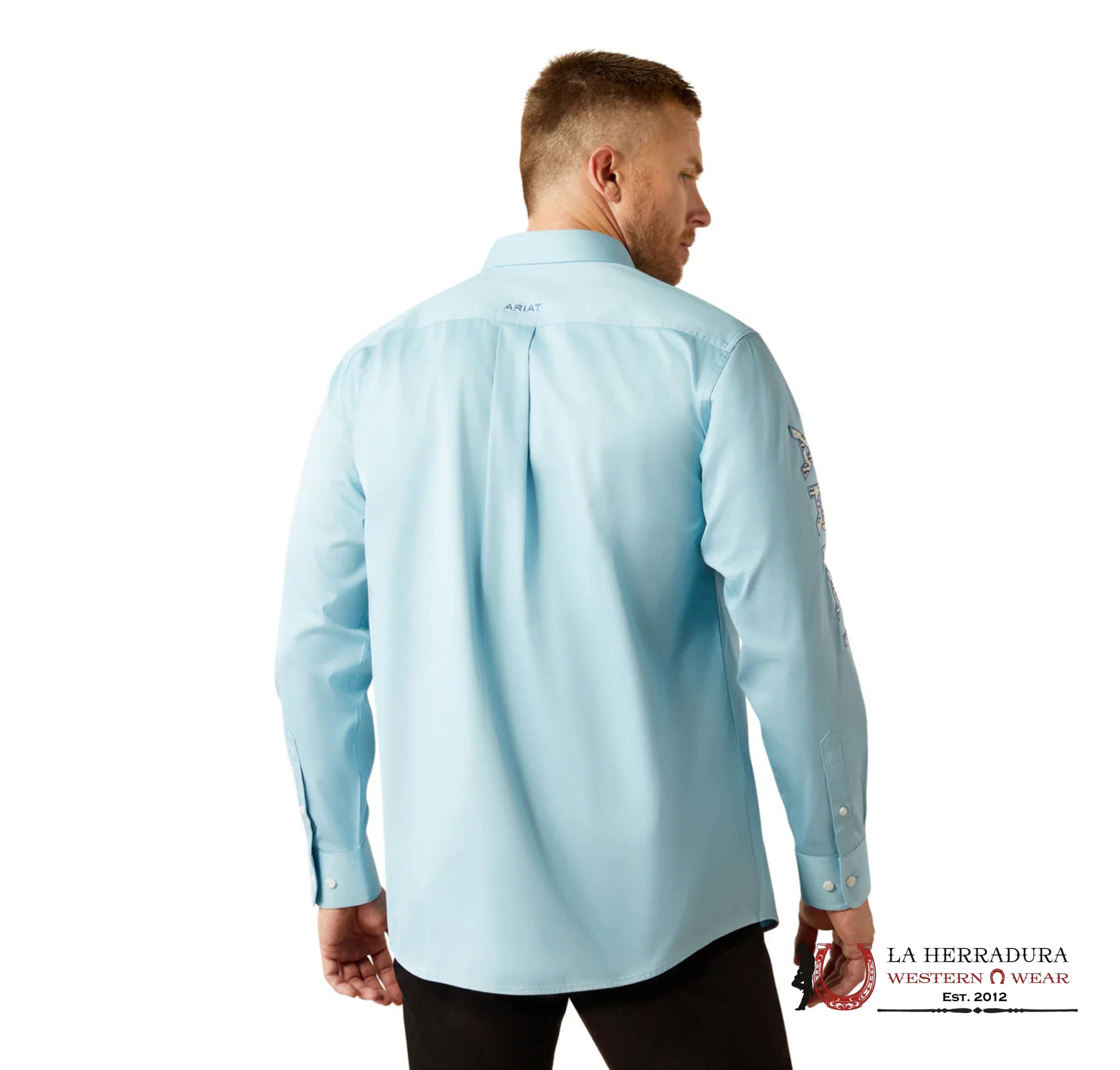 ARIAT TEAM LOGO TWILL CLASSIC LONG SLEEVE AHIRT Light Blue/Blue CLASSIC FIT - 5235 ROPA HOMBRES
