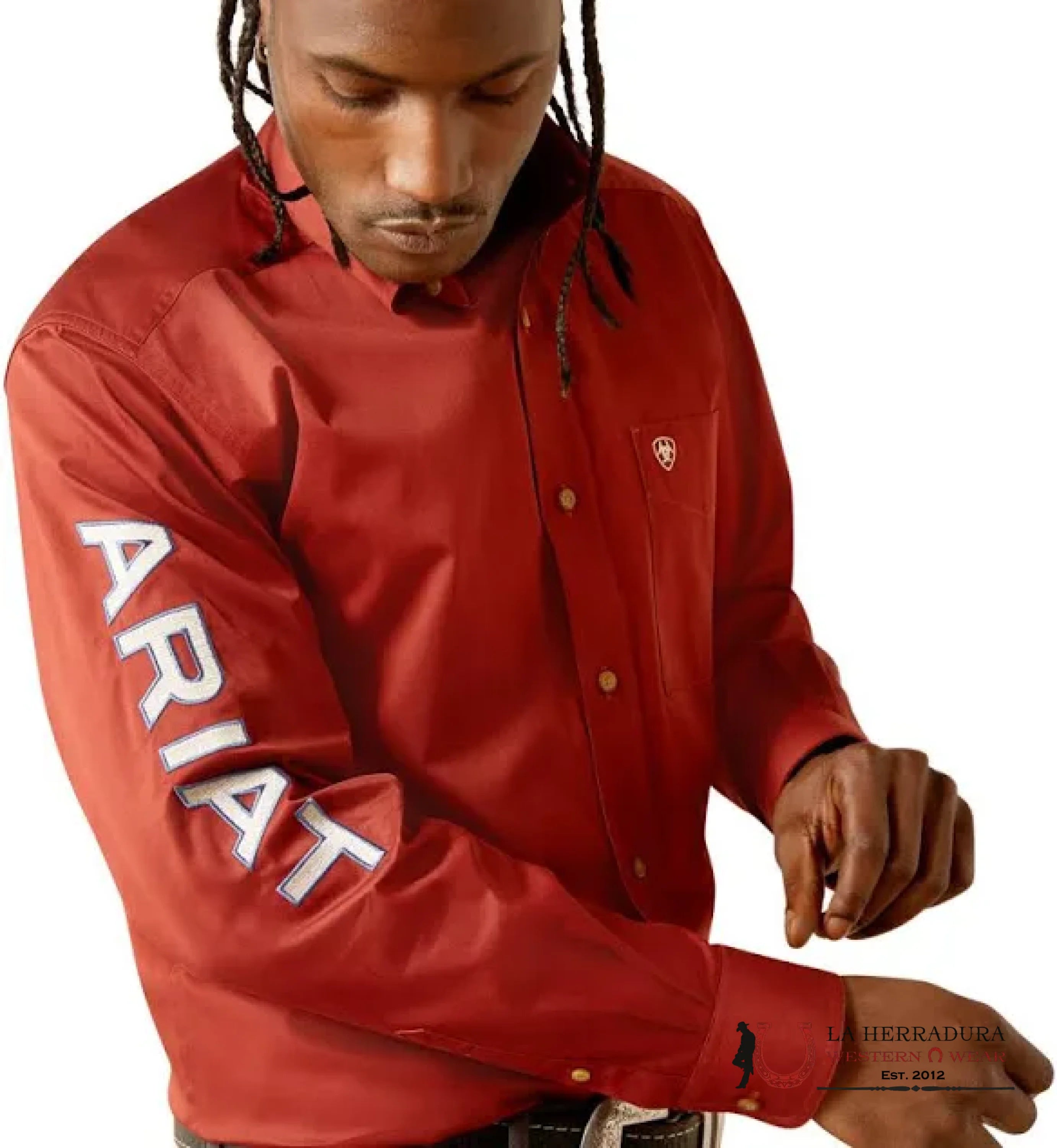 ARIAT MENS TEAM LOGO TWILL LS RED/KHAKI SHIRT- 5236 ROPA HOMBRES