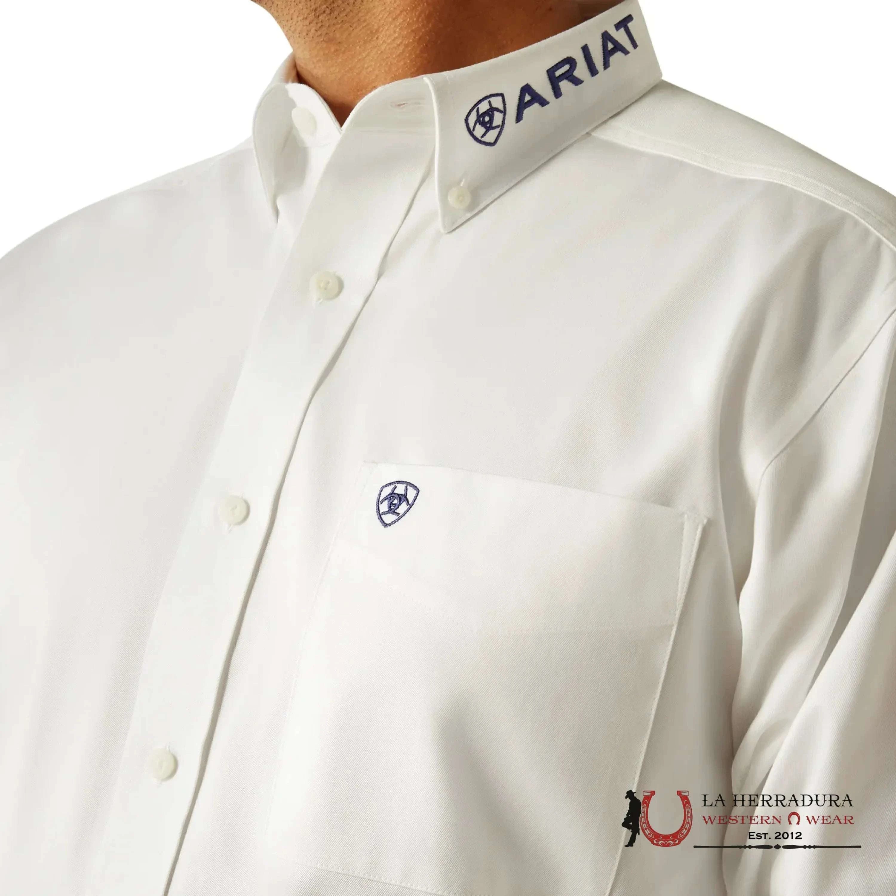 ARIAT MENS Team logo Twill White/Teal Shirt - 9132 ROPA HOMBRES