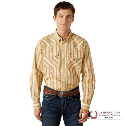 ARIAT MENS TEAM PORTLAND FITTED LS SHIRT BEIGE 10062188