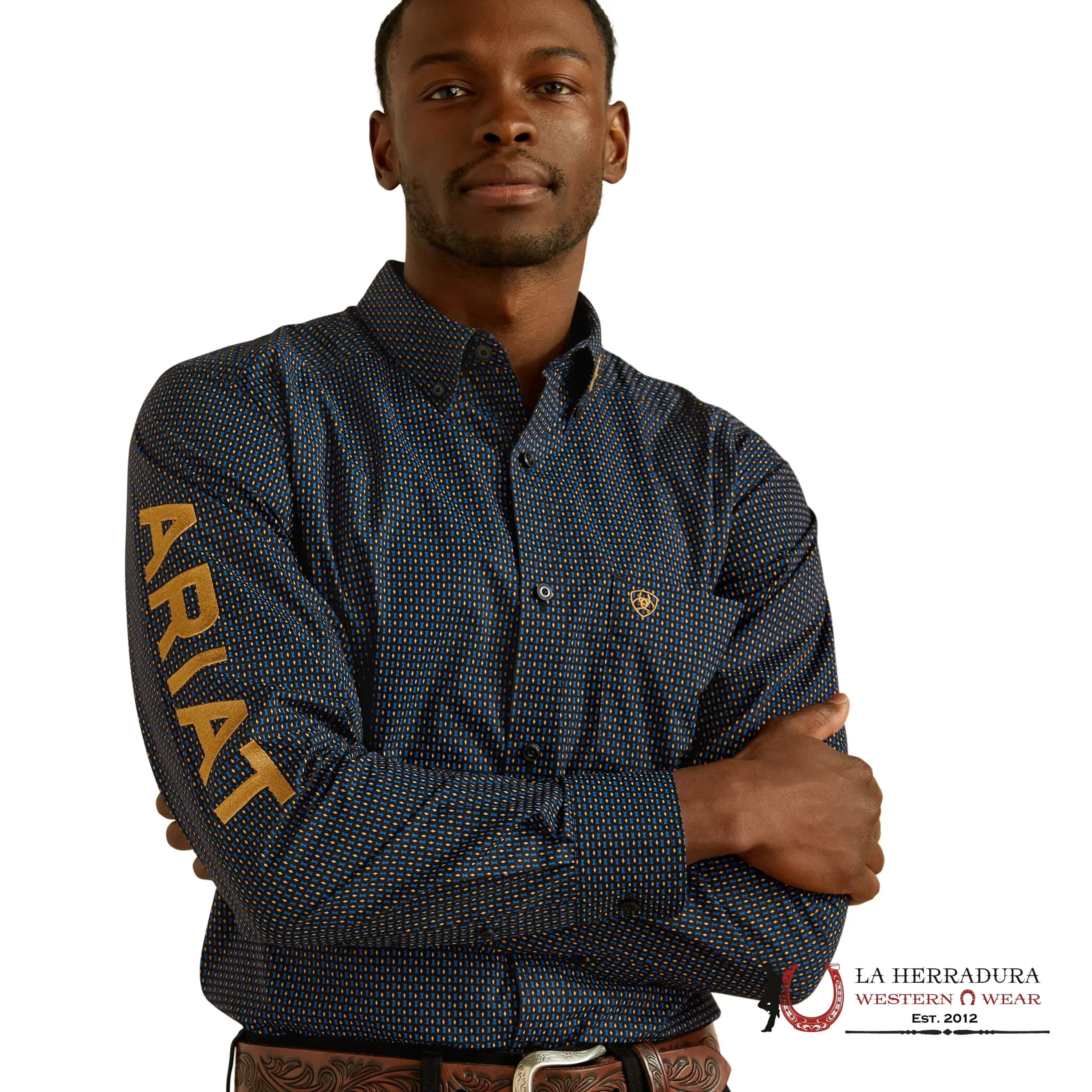 ARIAT MENS TEAM PORTLAND FITTED LS SHIRT BLACK GOLD 10062254 ROPA HOMBRES