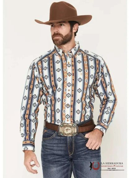 ARIAT MENS TEAM PORTLAND FITTED LS SHIRT BLUE 10062236