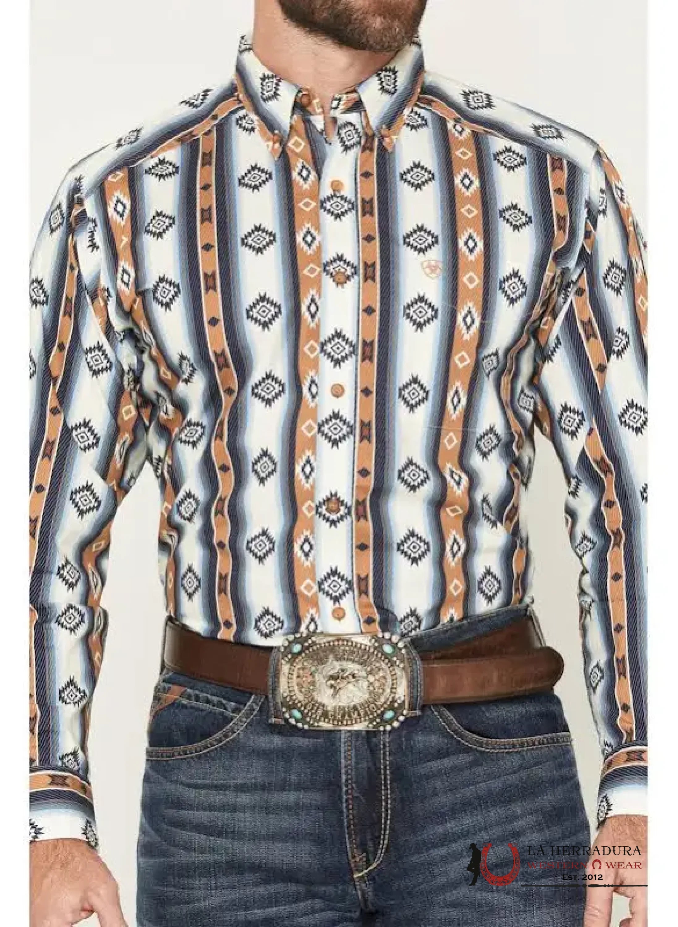 ARIAT MENS TEAM PORTLAND FITTED LS SHIRT BLUE 10062236 ROPA HOMBRES