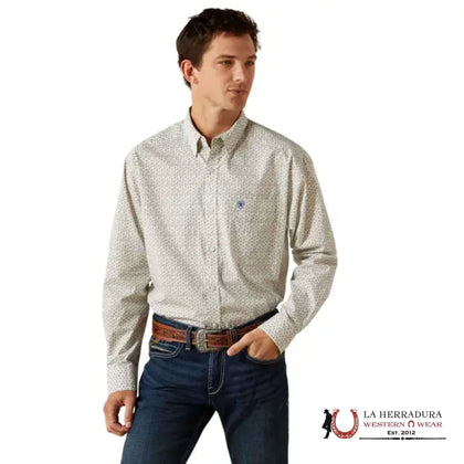 ARIAT MENS TEAM PORTLAND FITTED LS SHIRT CREAM 10062240