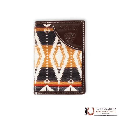 ARIAT MENS TRI FOLD ORANGE & BROWN AZTEC WALLET- A3559502
