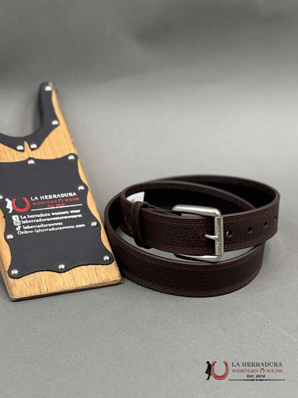 ARIAT Men's Triple Row Stitch Leather chocolate Work Belt with Removable Roller Buckle- A10004630